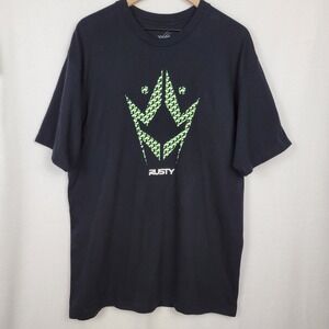 Rusty Surfboards Crown Logo Graphic T-Shirt XL Black Cotton‎ Short Sleeve Tee